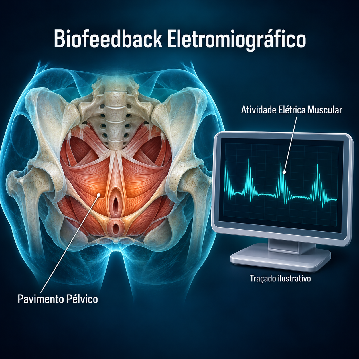 Biofeedback do pavimento pélvico com representação da contração e do relaxamento muscular