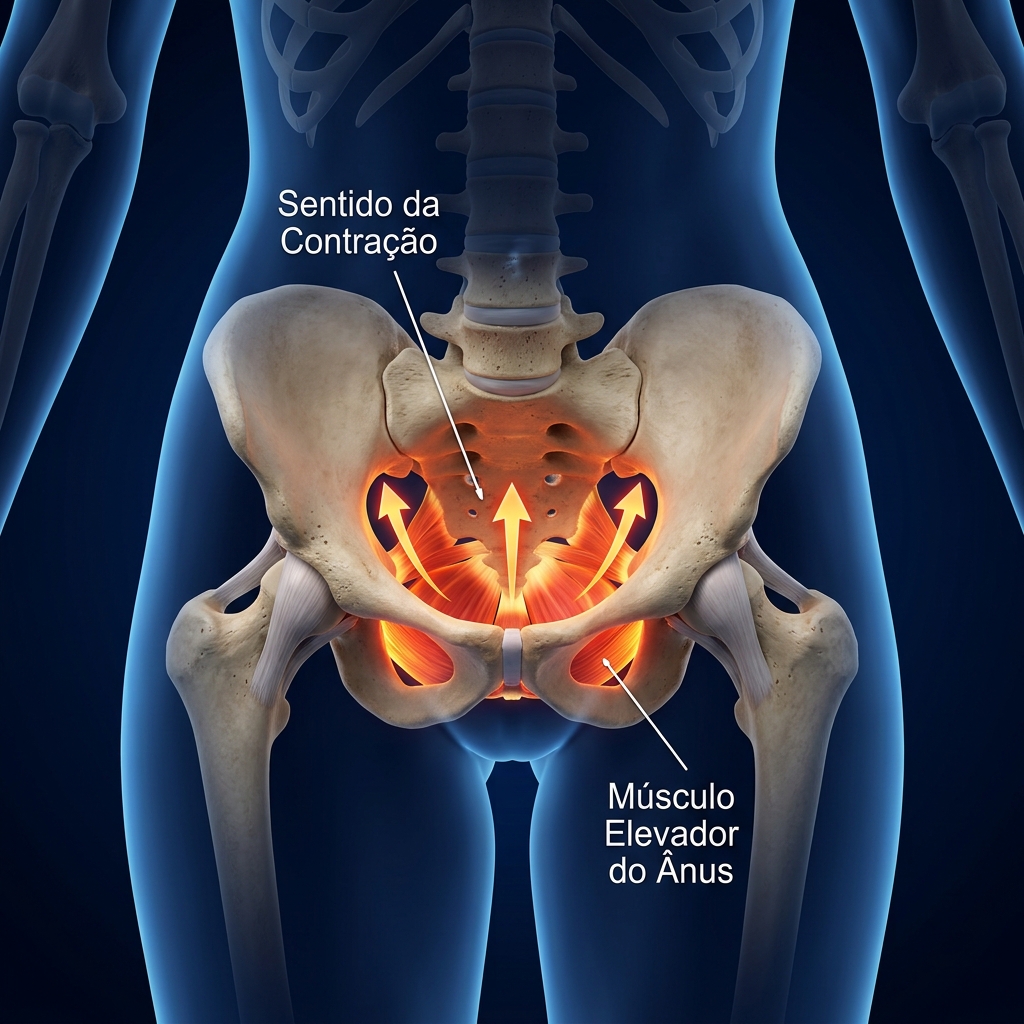 Sentido correto da contração do pavimento pélvico (para dentro e para cima)